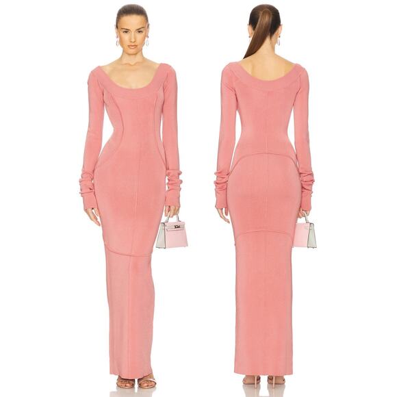 Helsa Scarlet Maxi Knit Dress Long Sleeve Minimalist Quiet Luxury Rose Pink XS - Picture 1 of 12